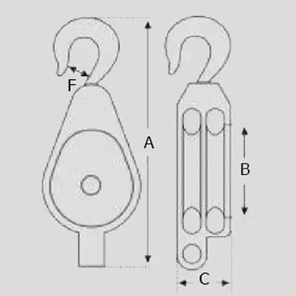 4" Double Wheel Pulley Block with Safety Hook