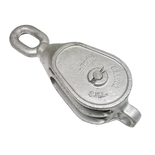 4" Double Wheel Pulley Block with Oval Eye