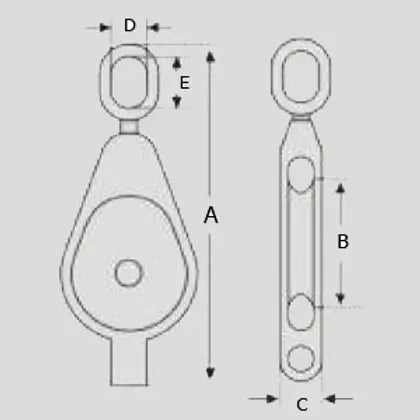 6" Single Wheel Pulley Block with Oval Eye