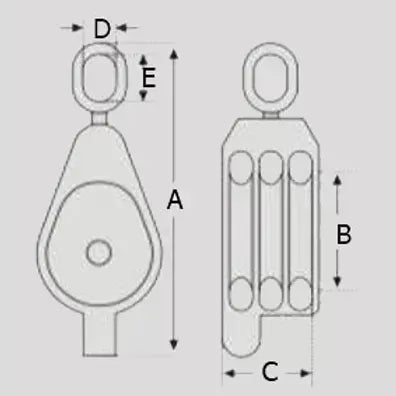 4" Treble Wheel Pulley Block with Oval Eye