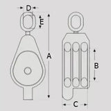 4" Treble Wheel Pulley Block with Oval Eye