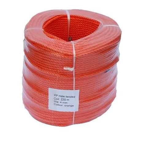 4mm Orange Polypropylene Rope - 220m coil