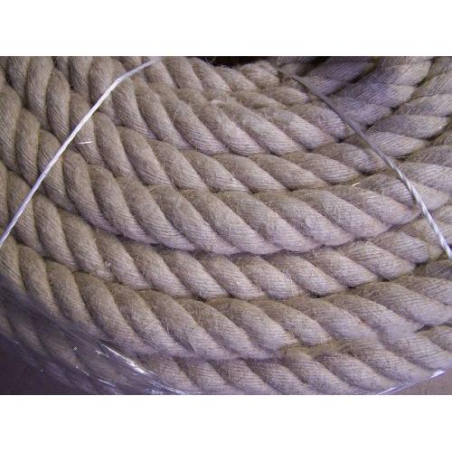 Close-up of a coiled natural brown rope with white binding.