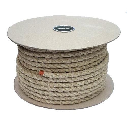 Spool of natural brown rope on a white background