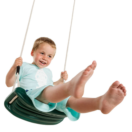 Children's moulded Plastic Swing with adjustable 12mm Synthetic Hemp Ropes.On a white background.