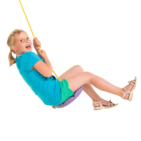 Childrens Monkey Swing made with a plastic moulded lime green seat and soft-feel 12mm Synthetic Hemp rope for strength and durability outdoors on a white background.