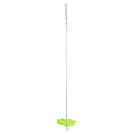 Childrens Monkey Swing made with a plastic moulded lime green seat and soft-feel 12mm Synthetic Hemp rope for strength and durability outdoors on a white background.