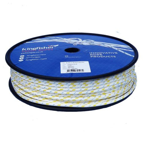 6mm White / Yellow Fleck Braid on Braid Polyester Rope - 100m reel
