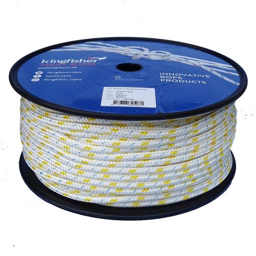 8mm White / Yellow Fleck Braid on Braid Polyester Rope - 100m reel