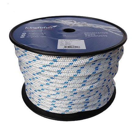 10mm White / Blue Fleck Braid on Braid Polyester Rope - 100m reel