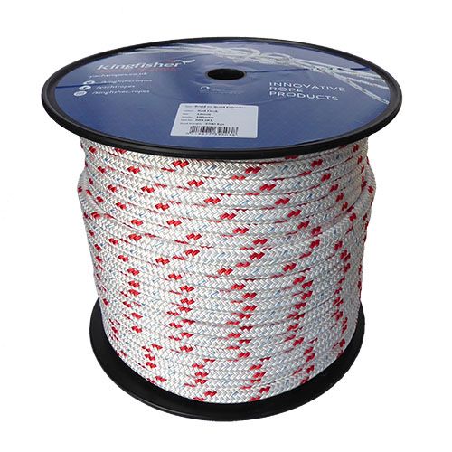 14mm White / Red Fleck Braid on Braid Polyester Rope - 100m reel