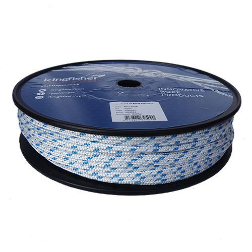 6mm White / Blue Fleck Braid on Braid Polyester Rope - 100m reel