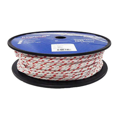 6mm White / Red Fleck Braid on Braid Polyester Rope - 100m reel