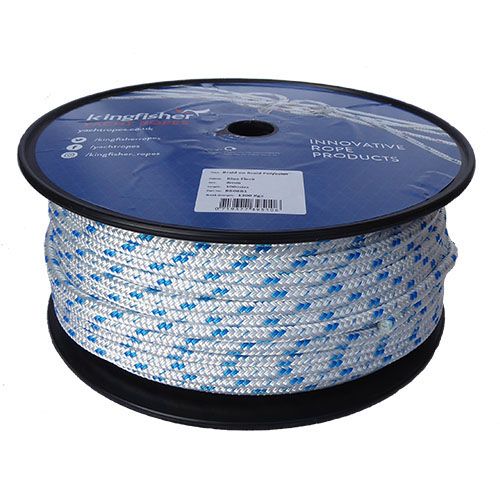 8mm White / Blue Fleck Braid on Braid Polyester Rope - 100m reel