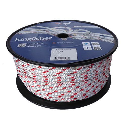 8mm White / Red Fleck Braid on Braid Polyester Rope - 100m reel