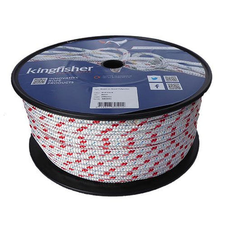 8mm White / Red Fleck Braid on Braid Polyester Rope - 100m reel