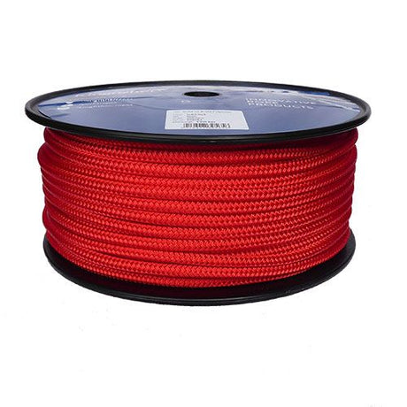 8mm Solid Red Braid on Braid Polyester Rope - 100m reel