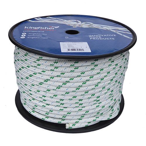 12mm White / Green Fleck Braid on Braid Polyester Rope - 100m reel