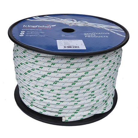 12mm White / Green Fleck Braid on Braid Polyester Rope - 100m reel