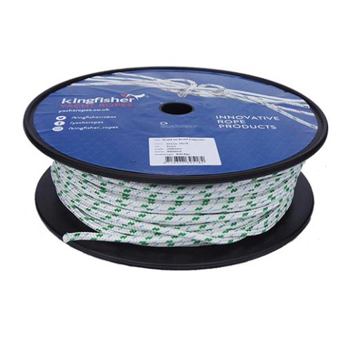 6mm White / Green Fleck Braid on Braid Polyester Rope - 100m reel