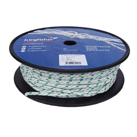 6mm White / Green Fleck Braid on Braid Polyester Rope - 100m reel