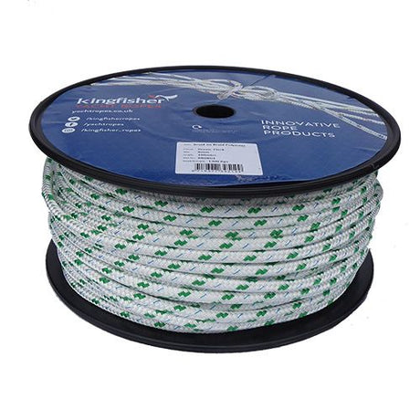 8mm White / Green Fleck Braid on Braid Polyester Rope - 100m reel