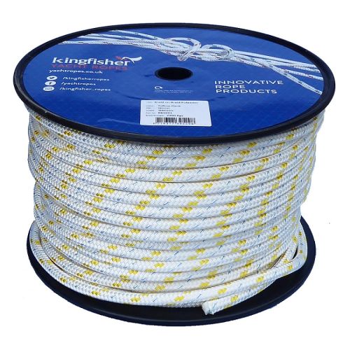10mm White / Yellow Fleck Braid on Braid Polyester Rope - 100m reel