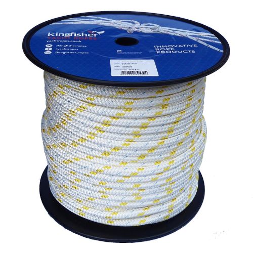 12mm White / Yellow Fleck Braid on Braid Polyester Rope - 100m reel