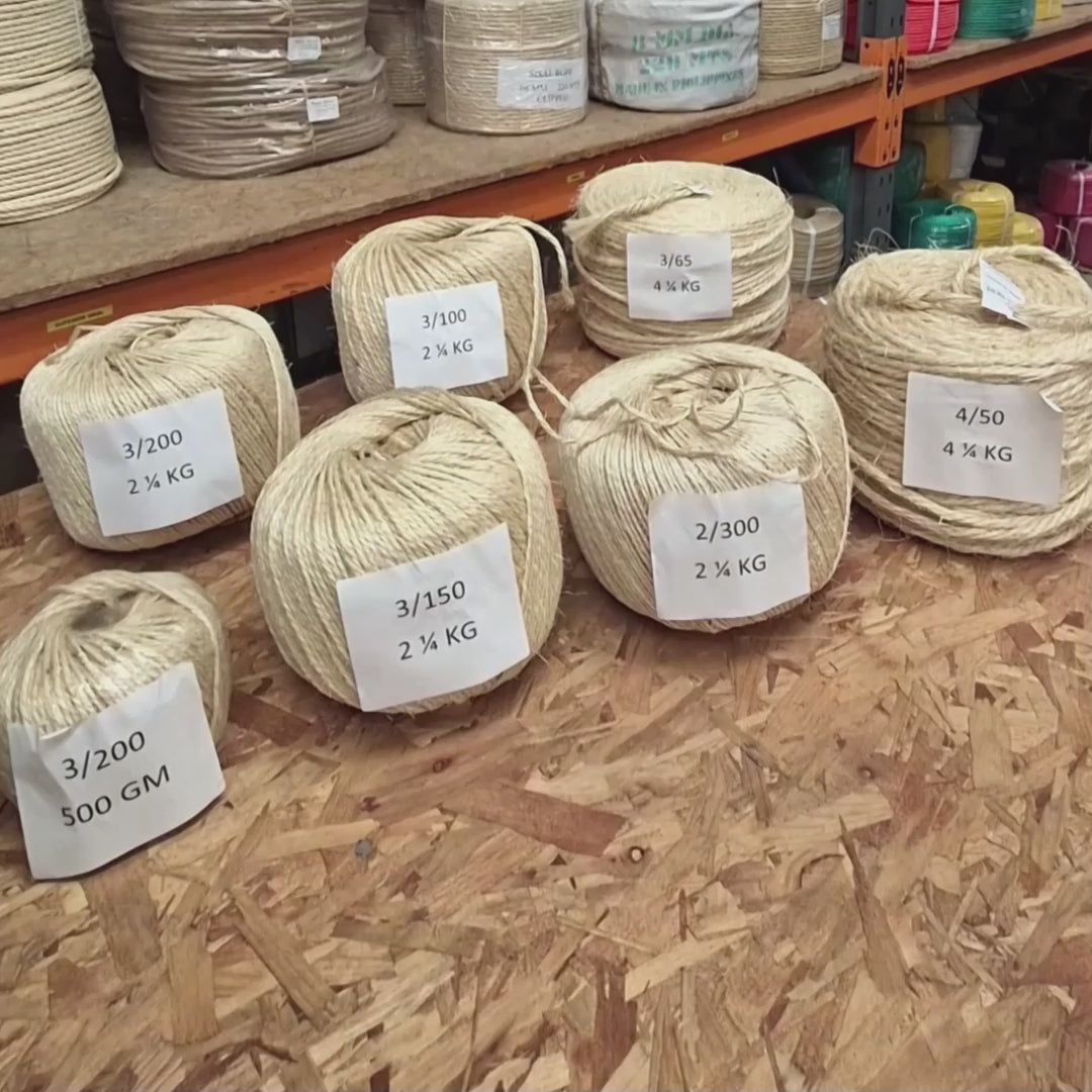 Short video showing various balls and spools of sisal twine