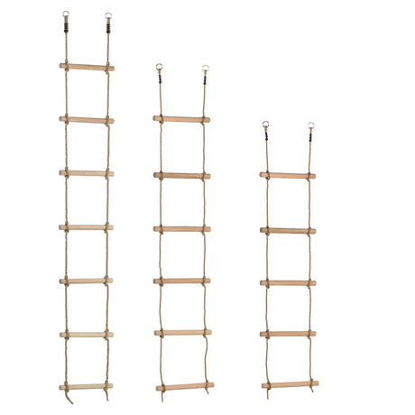 three different size rope ladders, 5 rung, 6 rung and 7 rung. on a white background. 