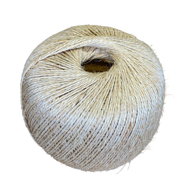 A ball of natural sisal twine, shown against a plain white background.