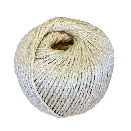 A ball of natural sisal twine, shown against a plain white background.
