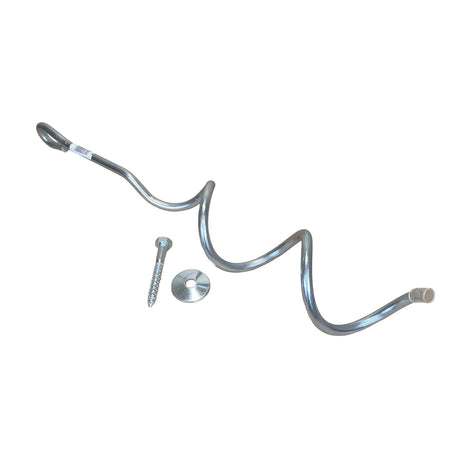 Steel Spiral Ground Anchor Screw for securing Children's Activity Frames or Christmas Trees to the ground. Also for temporary boat mooring and dog tethering where light weight screws are not strong enough on a white background.