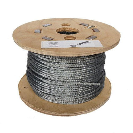 3mm 7x7 Galvanised Steel Wire Rope - 100m reel