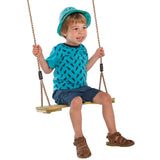 Wooden pinewood swing seat on a white background.