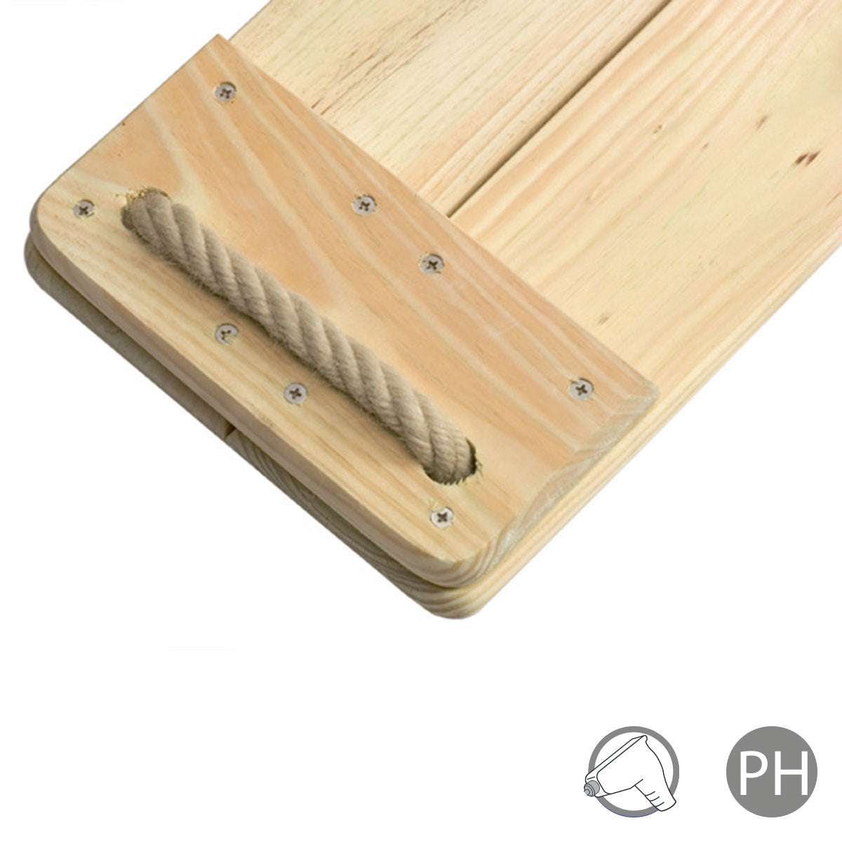 Wooden pinewood swing seat on a white background.