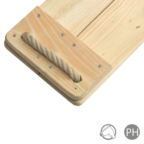 Wooden pinewood swing seat on a white background.