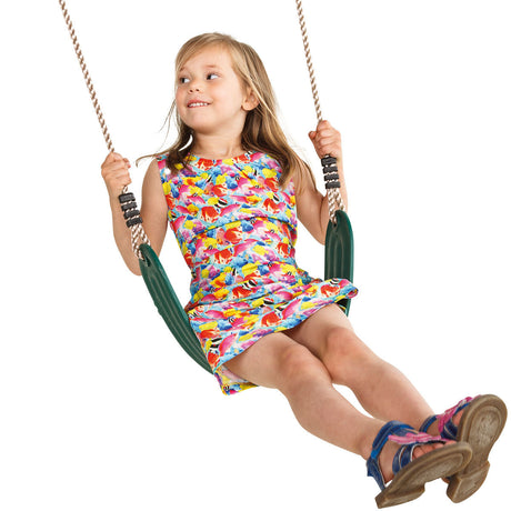 Plastic Wraparound Childrens Swing Set. Childrens flexible wraparound plastic swing with adjustable 12mm synthetic hemp rope on a white background.