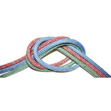 Multicolored rope tied in a knot on a white background