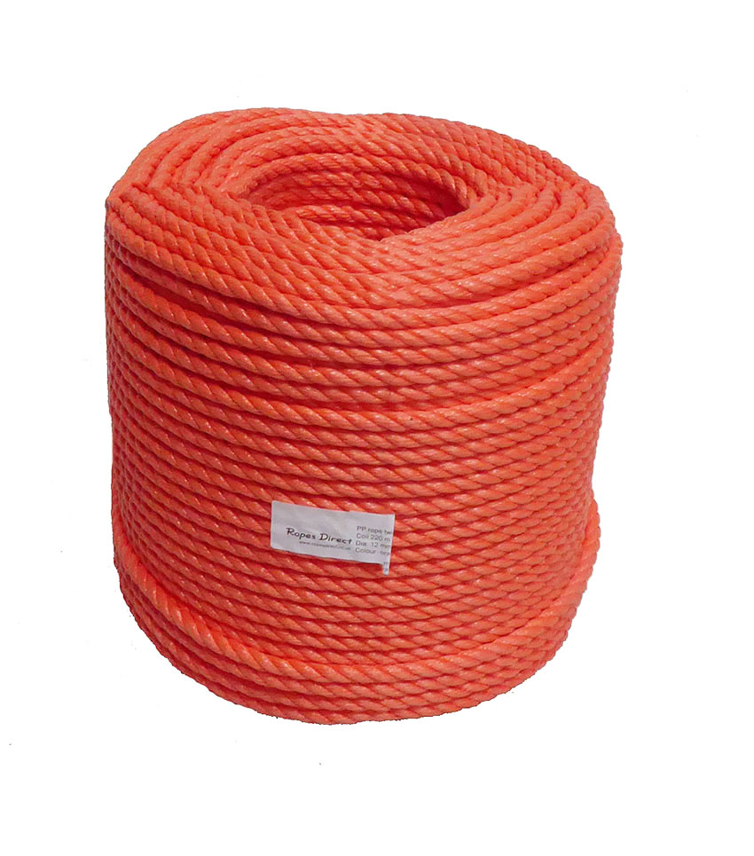 12mm Orange Polypropylene Rope - 220m coil